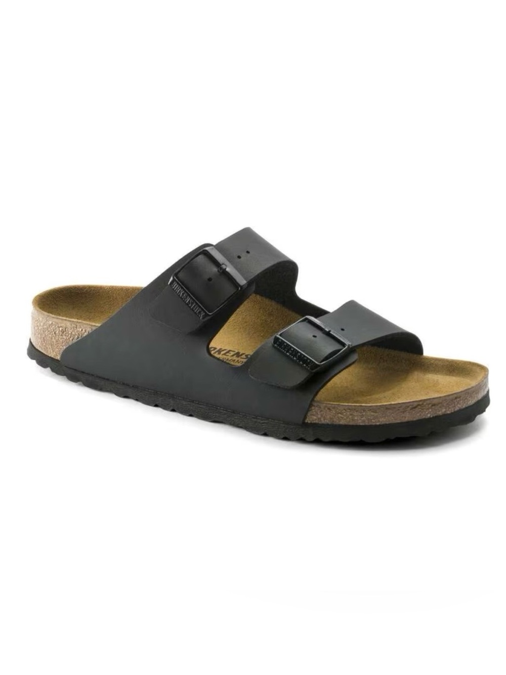 Birkenstock Arizona Men's Black Two-Strap Sandals with Brown Footbed